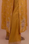 Buy_KORA_Yellow Silk Embroidery Floral Notched Neck Flower Kurta Pant Set 