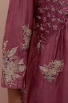 Buy_KORA_Pink Silk Embroidery Floral U Neck Floret Yoke Pleated Kurta Pant Set 