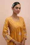 KORA_Yellow Anarkali And Pant Silk Embellished Bead V-neck Set _at_Aza_Fashions