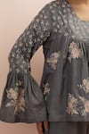 Buy_KORA_Grey Silk Embellished Bead Top V-neck Applique Floral With Pant 