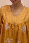 Shop_KORA_Yellow Silk Embellished Bead Top V-neck Floral With Pant 