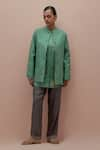 Buy_KORA_Green Silk Embellished Bead  Collar Quilted Jacket Pant Set _at_Aza_Fashions