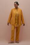 Buy_KORA_Yellow Silk Embellished Bead  Collar Quilted Jacket Pant Set _at_Aza_Fashions