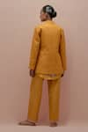 Shop_KORA_Yellow Silk Embellished Bead  Collar Quilted Jacket Pant Set _at_Aza_Fashions