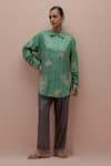 KORA_Green Silk Embellished Bead Shirt Collar Applique _Online_at_Aza_Fashions