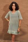 Buy_Shop Nirvanaa_Green Cotton Fringe Round Neck Amaya Knit Dress _at_Aza_Fashions