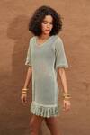 Shop Nirvanaa_Green Cotton Fringe Round Neck Amaya Knit Dress _Online_at_Aza_Fashions