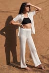 Buy_Shop Nirvanaa_White 100% Cotton Plain Knitted Collar Isabella Shirt With Pant _at_Aza_Fashions