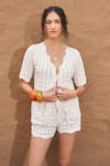 Buy_Shop Nirvanaa_White 100% Cotton Plain Knitted V-neck Allegro Top With Shorts _at_Aza_Fashions