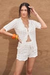 Buy_Shop Nirvanaa_White 100% Cotton Plain Knitted V-neck Allegro Top With Shorts _Online_at_Aza_Fashions