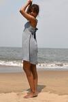 Shop Nirvanaa_Blue Linen Embroidery Round Neck Zoe Tie-up Mini Dress _Online_at_Aza_Fashions