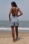 Shop_Shop Nirvanaa_Blue 100% Linen Willow Darted Shorts _at_Aza_Fashions