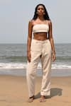 Buy_Shop Nirvanaa_Beige 100% Linen Solid Leah Pant _at_Aza_Fashions