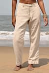 Shop Nirvanaa_Beige 100% Linen Solid Leah Pant _Online_at_Aza_Fashions