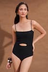 Buy_Shop Nirvanaa_Black Recycled Italian Fabric Solid Square Eza Cut-out Detailed Monokini _at_Aza_Fashions