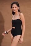 Buy_Shop Nirvanaa_Black Recycled Italian Fabric Solid Square Eza Cut-out Detailed Monokini _Online_at_Aza_Fashions