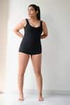 Buy_Shop Nirvanaa_Black Recycled Italian Fabric Solid Round Laguna Monokini _at_Aza_Fashions