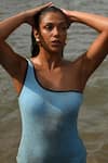 Shop Nirvanaa_Blue Recycled Italian Fabric Solid One Shoulder Contrast Hem Monokini _Online_at_Aza_Fashions