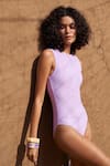 Shop Nirvanaa_Purple Recycled Italian Fabric High Mirage Back Cut-out Monokini _Online_at_Aza_Fashions