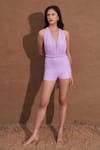 Shop Nirvanaa_Purple Recycled Italian Fabric Plunge V Trilogy Draped Neck Monokini _Online_at_Aza_Fashions