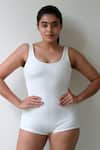 Buy_Shop Nirvanaa_White Recycled Italian Fabric Solid Round Laguna Plunge Back Monokini _at_Aza_Fashions