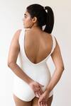 Shop_Shop Nirvanaa_White Recycled Italian Fabric Solid Round Laguna Plunge Back Monokini _at_Aza_Fashions