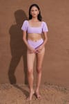 Buy_Shop Nirvanaa_Purple Recycled Italian Fabric Solid Square Crop Top And Bottom Set _at_Aza_Fashions