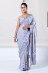 Buy_Shruti Sancheti_Grey Chiffon Embroidered Sequin V Saree With Blouse _at_Aza_Fashions