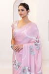 Shop_Shruti Sancheti_Pink Chiffon Embroidered Sequin Round Floral Saree With Blouse _Online_at_Aza_Fashions