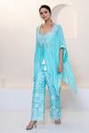 Buy_Shruti Sancheti_Blue Raw Silk And Habotai Embroidered Mirror Bustier Cape Kaftan Pant Set _at_Aza_Fashions