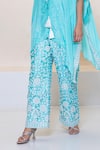 Buy_Shruti Sancheti_Blue Raw Silk And Habotai Embroidered Mirror Bustier Cape Kaftan Pant Set _Online_at_Aza_Fashions