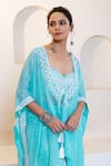 Shop_Shruti Sancheti_Blue Raw Silk And Habotai Embroidered Mirror Bustier Cape Kaftan Pant Set _Online_at_Aza_Fashions