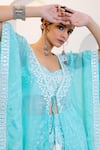 Shruti Sancheti_Blue Raw Silk And Habotai Embroidered Mirror Bustier Cape Kaftan Pant Set _at_Aza_Fashions