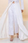 Shruti Sancheti_White Raw Silk And Habotai Embroidered Mirror Collared Anarkali And Pant Set _Online_at_Aza_Fashions