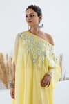 Shruti Sancheti_Yellow Hatobai Silk Embroidered Sequin Asymmetric Floral Cape With Skirt _Online_at_Aza_Fashions