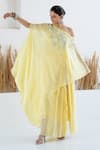 Buy_Shruti Sancheti_Yellow Hatobai Silk Embroidered Sequin Asymmetric Floral Cape With Skirt _Online_at_Aza_Fashions