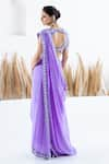 Shop_Shruti Sancheti_Purple Pearl Crepe Embroidered Thread Leaf Floral Pre-draped Saree And Blouse Set _at_Aza_Fashions