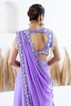 Shop_Shruti Sancheti_Purple Pearl Crepe Embroidered Thread Leaf Floral Pre-draped Saree And Blouse Set _Online_at_Aza_Fashions