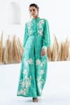 Buy_Shruti Sancheti_Green Hatobai Silk Embroidered Thread Pleated Floral Shirt With Flared Pant _at_Aza_Fashions