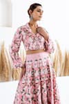 Shop_Shruti Sancheti_Pink Hatobai Silk Embroidered Thread Shawl Flora And Fauna Skirt With Crop Top _Online_at_Aza_Fashions