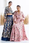 Buy_Shruti Sancheti_Pink Hatobai Silk Embroidered Thread Shawl Flora And Fauna Skirt With Crop Top 