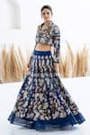 Buy_Shruti Sancheti_Blue Hatobai Silk Embroidered Thread Shawl Flora And Fauna Skirt With Crop Top _at_Aza_Fashions