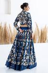 Shop_Shruti Sancheti_Blue Hatobai Silk Embroidered Thread Shawl Flora And Fauna Skirt With Crop Top _at_Aza_Fashions