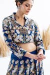 Shruti Sancheti_Blue Hatobai Silk Embroidered Thread Shawl Flora And Fauna Skirt With Crop Top _at_Aza_Fashions