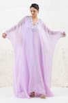 Buy_Shruti Sancheti_Purple Habotai Embroidered Sequin V-neck Kaftan _at_Aza_Fashions