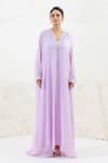 Shruti Sancheti_Purple Habotai Embroidered Sequin V-neck Kaftan _Online_at_Aza_Fashions