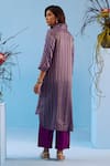 Shop_Surmaye_Multi Color Handwoven Silk Satin Striped Shawl Collar Mystic Kurta With Pant _at_Aza_Fashions