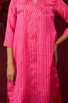 Buy_Surmaye_Pink Handwoven Silk Satin Striped Shawl Collar Mystic Pattern Kurta With Pant _Online_at_Aza_Fashions