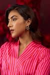 Surmaye_Pink Handwoven Silk Satin Striped Shawl Collar Mystic Pattern Kurta With Pant _at_Aza_Fashions