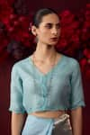 Buy_Surmaye_Blue Organza Silk Lining Mulberry Celestial Blouse _at_Aza_Fashions